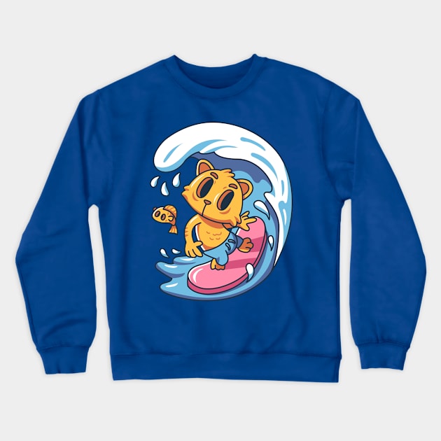 Cute Cat Surfing Crewneck Sweatshirt by yellowline